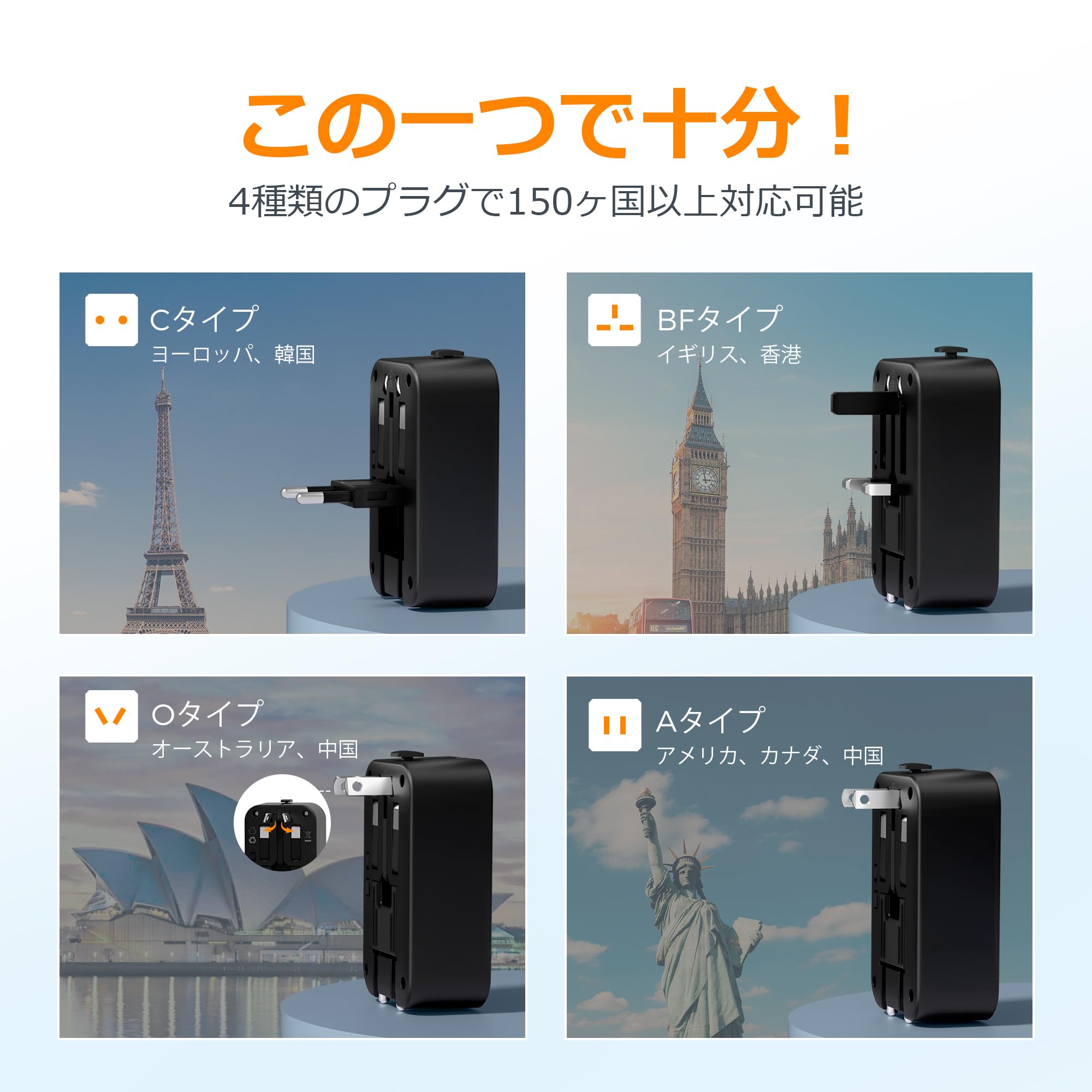 Amazon.co.jp: 海外 変換プラグ 全世界対応 TESSAN 超薄型旅行用